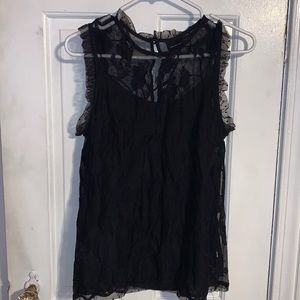 Black lace ruffled blouse